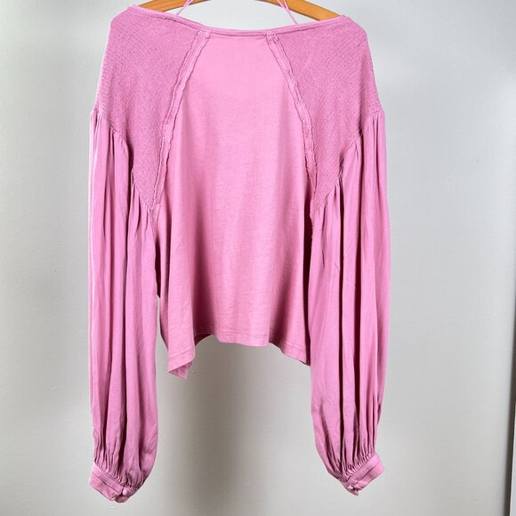 FREE PEOPLE Blush Pink Kathy Boho Long Sleeve Blouse. Size L - Picture 9 of 11
